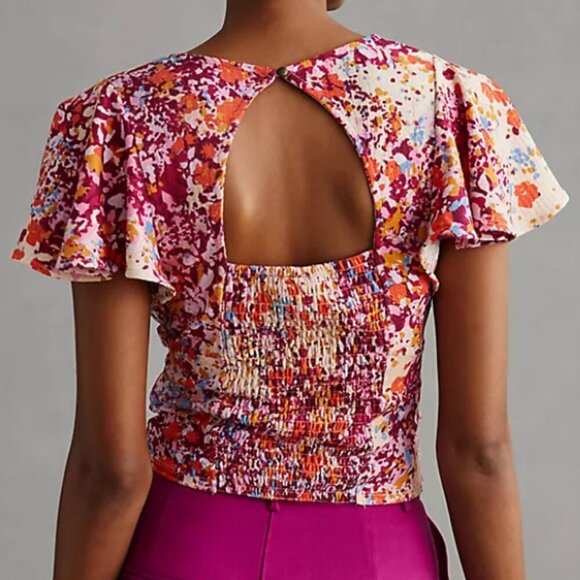 NWT Anthropologie V-Neck Flutter Hem Top Size LP - Picture 5 of 5